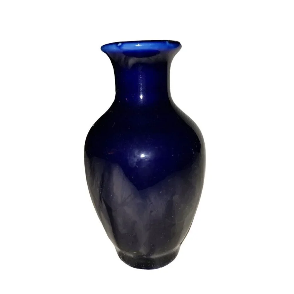 Vtg Peacock Floral Designed Japanese Cobalt Blue Porcelain Mini Vase Pot 3.5